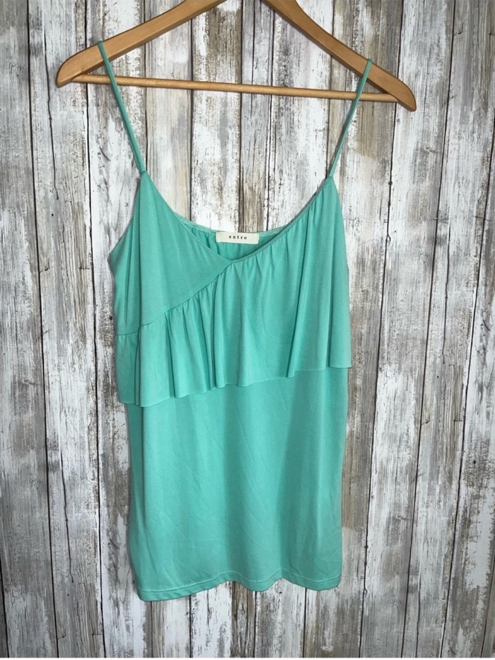 Entro Teal Ruffle Layered Cami Tank Top Sleeveless Blouse Size M